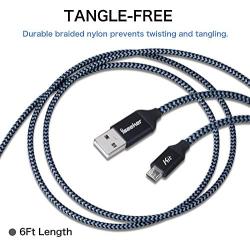 USB Cords(6ft), iSeekerKit 3 Pack High Charging Speed USB 2.0 A Male to Micro Nylon Braided Cords with Aluminum Connector Compatible for Android, Galaxy s6 s7 and More(Silver&Golden&Black)