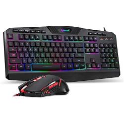 Redragon S101 Wired Gaming Keyboard and Mouse Combo RGB Backlit Gaming Keyboard with Multimedia Keys Wrist Rest and Red Backlit Gaming Mouse 3200 DPI for Windows PC Gamers (Black)