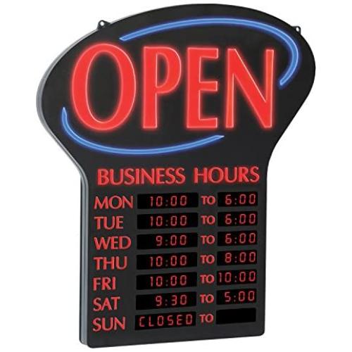 Newon LED Lighted Business''Open'' Sign, Electronic Programmable Business Hours Sign with Flashing Effects, 23.4'' x 20.4'', Red/Black (6093)