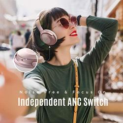 Mpow Pink Active Noise Cancelling Headphones, 45Hrs Playtime Bluetooth Headphones with Microphone, Quick Charge, Deep Bass, Wired Wireless Headset for Girls, Women, Adults, TV, Online Class, Office