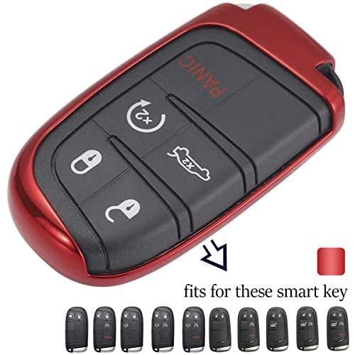 Lcyam TPU Car Key Fob Cover Glossy Flexible Case Fits for Dodge Ram Jeep Grand Cherokee Chrysler Smart Keyless Entry Remote Key 2 3 4 5 Button … (Red)