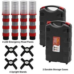 Twinkle Star Emergency Roadside Flares Kit LED Safety Strobe Road Warning Light Highway Beacon Alert Flare with Magnetic Base, Detachable Stand, Solid Storage Case (Set of 4)