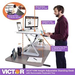 Victor DCX710W Height Adjustable Standing Desk | White | 31'' Wide | Sit Stand Desk Converter | Compatible with Most Monitor Arms