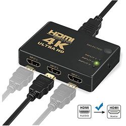 HDMI Switch 4k,GANA Intelligent 3-Port HDMI Switcher,Splitter, Supports 4K, Full HD1080p, 3D with IR Remote