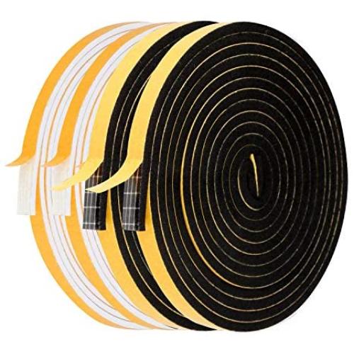Weather Stripping for Doors-4 Rolls, 1/4 Inch Wide X 1/8 Inch Thick Total 52 Feet Long, High Density Adhesive Foam Tape Window Insulation Gasket Tape (13ft x 2 Rolls Black+13ft x 2 Rolls White)
