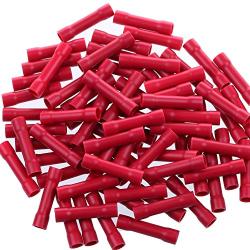 AIRIC Red Butt Connectors Crimp 100pcs 22-16AWG Butt Connector Fully Insulated PVC Butt Splice Wire Connectors, 22-16 Gauge