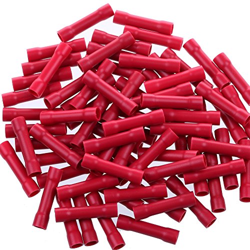 AIRIC Red Butt Connectors Crimp 100pcs 22-16AWG Butt Connector Fully Insulated PVC Butt Splice Wire Connectors, 22-16 Gauge
