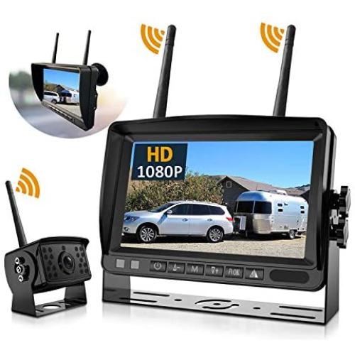 Wireless Backup Camera, DOUXURY IP69 Waterproof 170° Wide View Angle HD 1080P Backup Camera + HD LCD 7'' Monitor, Digital Wireless Backup Camera System for Truck Pickup Trailer Camper Bus RV 5th Wheel