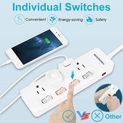 ROOTOMA Power Strip Surge Protector with Individual Switches,6ft Extension Cord with Switch on/Off,ETL Certified,125V/15A Mountable for Aquarium Home Office Garage