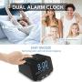 USCCE Digital Alarm Clock Radio - 0-100% Dimmer, Dual Alarm with Weekday/Weekend Mode, 6 Sounds Adjustable Volume, FM Radio w/Sleep Timer, Snooze, 2 USB Charging Ports, Thermometer, Battery Backup