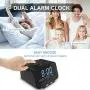 USCCE Digital Alarm Clock Radio - 0-100% Dimmer, Dual Alarm with Weekday/Weekend Mode, 6 Sounds Adjustable Volume, FM Radio w/Sleep Timer, Snooze, 2 USB Charging Ports, Thermometer, Battery Backup