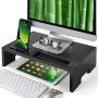 Amada Monitor Stand Riser- Bamboo Desktop Riser for Laptop Computer, Monitor Riser Desk Organizer with Phone Holder and Stationery Management, Desktop Stand for Printer & Office Supplies-AMBMS04