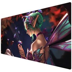 Bimor Extended Gaming Mouse Mat/Pad - Large, Wide (Long) Custom Professional Mousepad, Stitched Edges, Ideal for Desk Cover, Computer Keyboard, PC and Laptop (90x40 angelbutterfly)