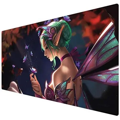 Bimor Extended Gaming Mouse Mat/Pad - Large, Wide (Long) Custom Professional Mousepad, Stitched Edges, Ideal for Desk Cover, Computer Keyboard, PC and Laptop (90x40 angelbutterfly)