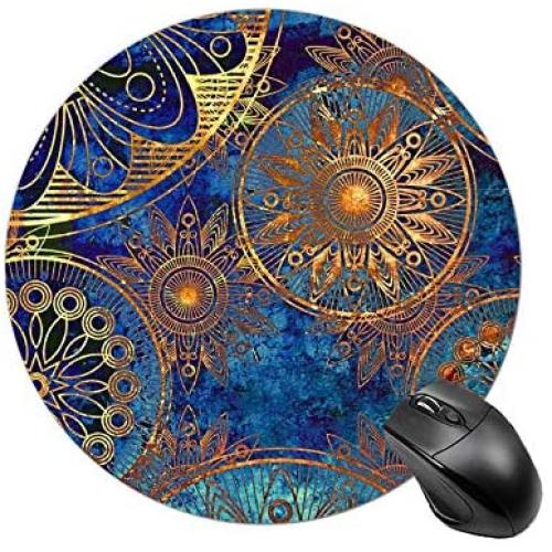 BYBART Mouse Pad, Gold Mandala Flower Round Non-Slip Rubber Mousepad Office Accessories Desk Decor Mouse Pads for Computers Laptop