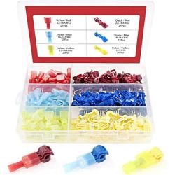 Hilitchi 140pcs T Tap Wire Connectors T-Tap Quick Splice Electrical Wire Tap Connector 22-16/16-14/12-10 Gauge and Fully Insulated Male Spade Disconnect Terminals Set