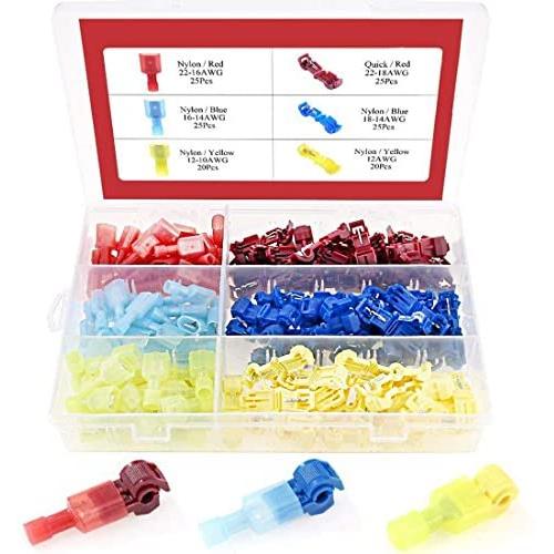Hilitchi 140pcs T Tap Wire Connectors T-Tap Quick Splice Electrical Wire Tap Connector 22-16/16-14/12-10 Gauge and Fully Insulated Male Spade Disconnect Terminals Set
