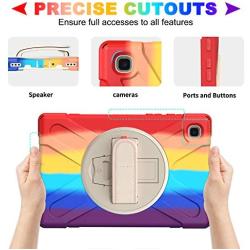 RANTICE Case for Samsung Galaxy Tab A7 10.4, Heavy Duty Rugged Shockproof Drop Protection Case with Stand, Handle Hand Strap & Shoulder Strap for Galaxy Tab A7 10.4 Inch SM-T500 (Rainbow Red)