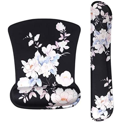 iLeadon Keyboard Wrist Rest Pad and Mouse Wrist Rest Support Mouse Pad Set, Non Slip Rubber Base Wrist Support with Ergonomic Raised Memory Foam for Easy Typing & Pain Relief, Black Lotus