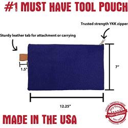 Canvas Products Group - Made in The USA – Tool Pouch Zipper Bag - Utility Multipurpose Organizer Bag, Small Tool Storage, Leather Tab for Clip On 12.25” x 7” CPG