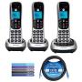 Motorola CD4013 DECT 6.0 Cordless Phones with Digital Answering Machine and Call Block (3-Pack) Bundle with Blucoil 10-FT 1 Gbps Cat5e Cable, and Reusable Cable Ties (5-Pack)