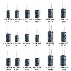 Capacitor 4.7uF 47uF 470uF 10V 16V 25V 50V 63V 100V 160V 200V 250V 400V 450V Electrolytic Capacitors Kit 18Value 270Pcs for Repair Household Appliances Communication Equipment Electronic Toy