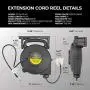 TerraBloom 40 Ft 12/3 Retractable Extension Cord Reel - 2 in 1 Mountable & Portable Power Cord Reel with 3 Electrical Outlets - SJTW Heavy Duty Black Case and Black Cable with Lighted Power Block