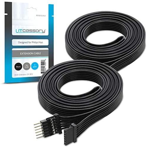 Litcessory Extension Cable for Philips Hue Lightstrip Plus (3.3ft, 2 Pack, Black)