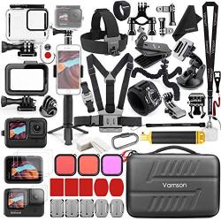 Vamson Accessories Kit for GoPro Hero 9 Black Waterproof Housing Case Filter Silicone Protector Frame Lens Screen Tempered Glass Head Chest Strap Bike Car Mount Floating Bundle Set Kit 64 in 1 AVS18