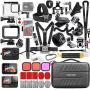 Vamson Accessories Kit for GoPro Hero 9 Black Waterproof Housing Case Filter Silicone Protector Frame Lens Screen Tempered Glass Head Chest Strap Bike Car Mount Floating Bundle Set Kit 64 in 1 AVS18