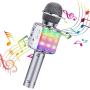 BlueFire Bluetooth 4 in 1 Karaoke Wireless Microphone with LED Lights, Portable Microphone for Kids, Girls, Boys and Adults (Silver)