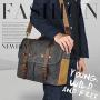 Mens Messenger Bag 15.6 Inch Waterproof Vintage Genuine Leather Waxed Canvas Briefcase Large Satchel Shoulder Bag Rugged Leather Computer Laptop Bag, Grey