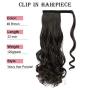 WOME Clip in Ponytail Extension Wrap Around Long Wavy Hair Dark Brown Color Fluffy Pony Tail 22 Inch Long Body Wave Magic Paste Heat Resistant Ponytail Black Hairpiece for Women