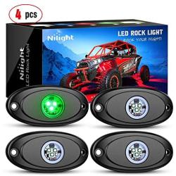 Nilight LED Rock Light 4PCS Green Light Pods Waterproof Under Body Wheel Well Light Exterior Interior Lights for Car Truck Pickups ATV UTV SUV Motorcycle Boat, 2 Years Warranty