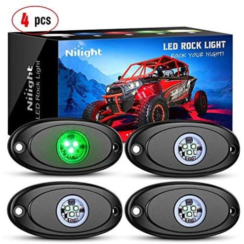 Nilight LED Rock Light 4PCS Green Light Pods Waterproof Under Body Wheel Well Light Exterior Interior Lights for Car Truck Pickups ATV UTV SUV Motorcycle Boat, 2 Years Warranty