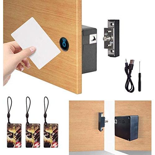 TAKHRWOD Electronic Cabinet Lock, with USB Hidden Magnetic Lock and RFID Locks for Hidden Gun Cabinets Wooden Pantry Cabinet Drawer Storage Magnetic Card Door Lock Key Fob Lock Key Card Lock Black