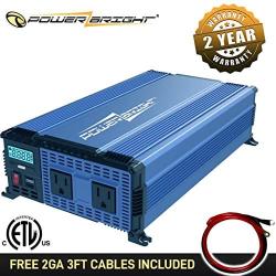 PowerBright 2000 Watts Power Inverter 12V to 110V, Modified Sine Wave Car Inverter, DC to AC Converter with Dual 110 Volts AC Outlets and 2 USB Ports 2.4A ea - ETL Approved Under UL Std 458
