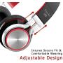 Elecder i39 Headphones with Microphone Foldable Lightweight Adjustable On Ear Headsets with 3.5mm Jack for Cellphones Computer MP3/4 Kindle School Red/Black