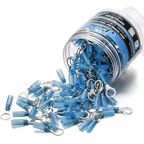 150PCS Heat Shrink Ring Connectors 3/8'' Blue 16-14 AWG - Sopoby Crimp Electrical Ring Connectors - Heat Shrink Connector Kit - Automotive, Marine, Audio, Industrial