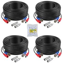 ANNKE 4 Pack 30M/100ft All-in-One Video Power Cables, BNC Extension Surveillance Camera Cables for CCTV Security DVR System Installation, Free BNC RCA Connector and 100pcs Cable Clips Included (Black)