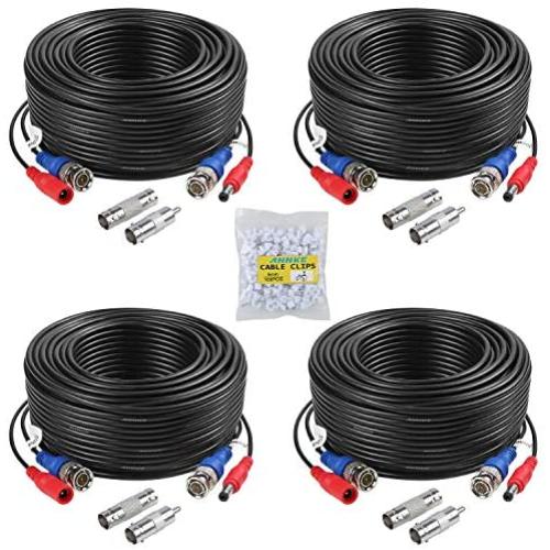 ANNKE 4 Pack 30M/100ft All-in-One Video Power Cables, BNC Extension Surveillance Camera Cables for CCTV Security DVR System Installation, Free BNC RCA Connector and 100pcs Cable Clips Included (Black)
