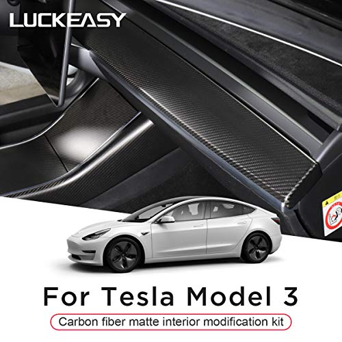 LUCKEASY for Tesla Model 3 2017-2020 Car Central Control True Carbon Fiber Instrument Panel (Carbon Matt) 2pcs/Set
