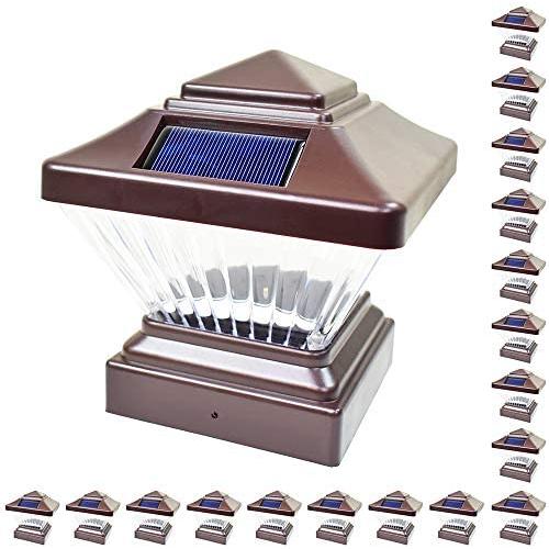 18 Pack Brown Outdoor Garden 4 x 4 Solar LED Post Deck Cap Square Fence Light Landscape Lamp Lawn PVC Vinyl Wood