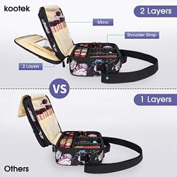 Kootek Travel Makeup Bag 2 Layer Portable Train Cosmetic Case Organizer with Mirror Shoulder Strap Adjustable Dividers for Cosmetics Makeup Brushes Toiletry Jewelry Digital Accessories