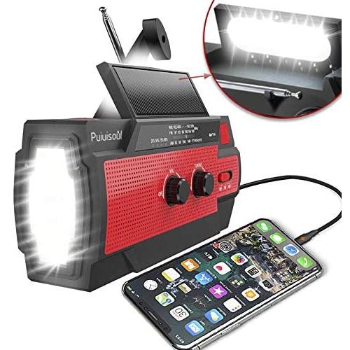 [2021 Newest] Emergency-Hand-Crank-Radio,4000mAh Portable Weather Solar Radios with Motion Sensor Reading Lamp,3 Gear LED Flashlight,SOS Alarm,Cell Phone Charger,AM/FM/NOAA(Red)