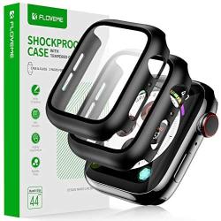 FLOVEME Protective Case with Glass for Apple Watch Series 6 5 4 SE 44mm Screen Protector 2 Pack Tempered Glass Hard PC Bumper Cover Compatible with Apple Watch Screen Protector 44mm - Case for iWatch