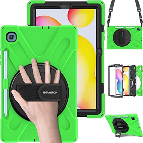 BRAECN Samsung Galaxy Tab S6 Lite 10.4 Case, Heavy Duty Shockproof Case with Hand Strap, Shoulder Strap, Kickstand, S Pen Holder for Galaxy Tab S6 Lite 10.4 Inch SM-P610 SM-P615 2020 Release -Green