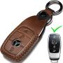Leather Mercedes-Benz Key Fob Cover, Suit for Keyless Remote Control for Benz A C E S Class Series and GLK CLA GLA GLC GLE CLS SLK AMG Series etc (A-Brown)