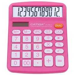 Desktop Calculator 12 Digit with Large LCD Display and Sensitive Button, Solar and Battery Dual Power, Standard Function for Office, Home, School, CD-2786 (Pink)
