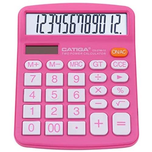 Desktop Calculator 12 Digit with Large LCD Display and Sensitive Button, Solar and Battery Dual Power, Standard Function for Office, Home, School, CD-2786 (Pink)